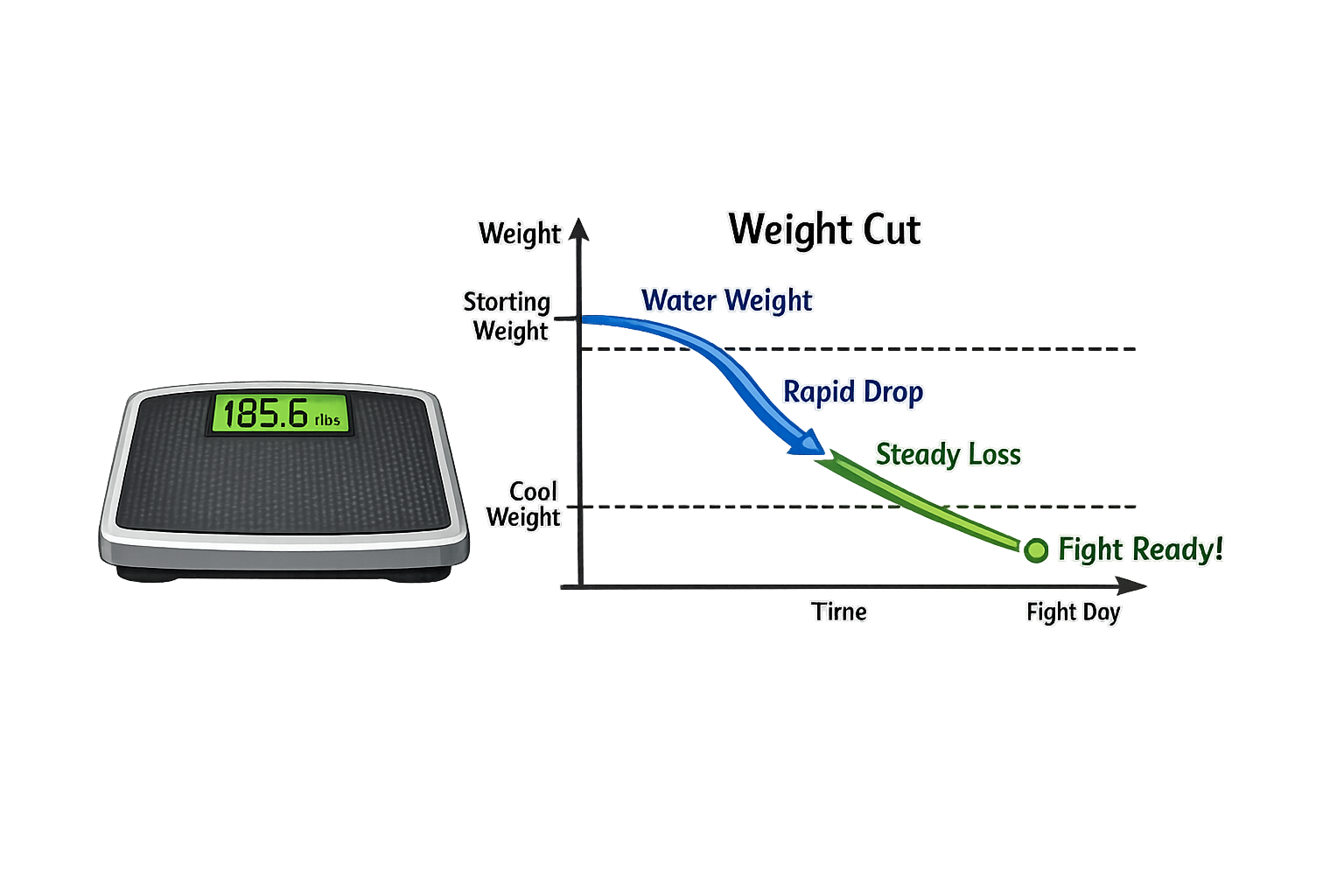 Weight cut plan diagram from starting weight to fight ready